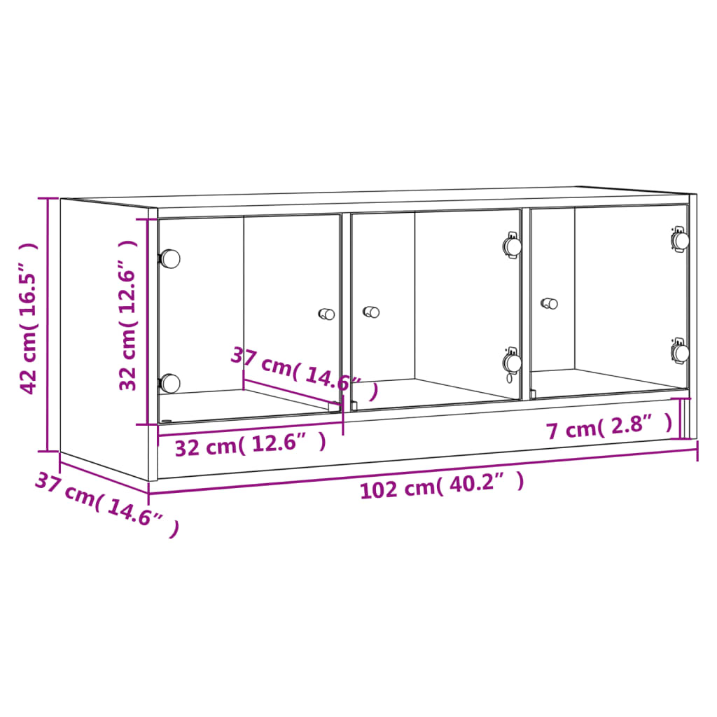 Móvel de TV c/ portas de vidro 102x37x42 cm carvalho castanho - Image 11