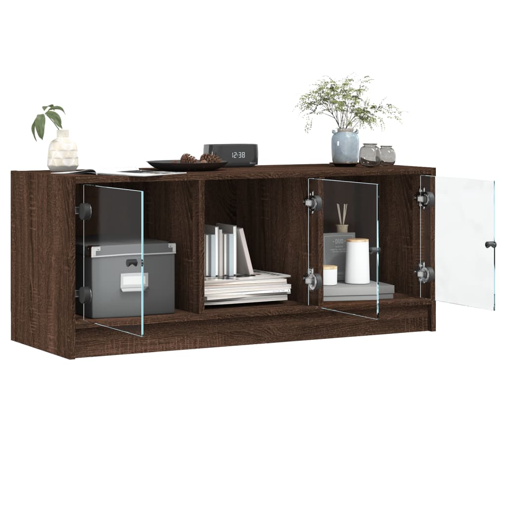 Móvel de TV c/ portas de vidro 102x37x42 cm carvalho castanho - Image 4