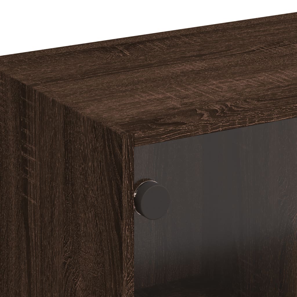 Móvel de TV c/ portas de vidro 102x37x42 cm carvalho castanho - Image 8