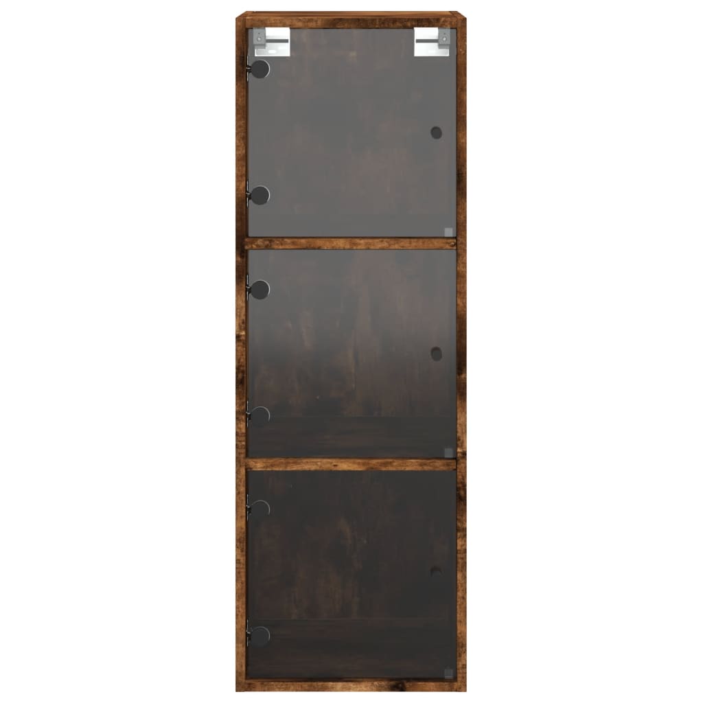 Armário de parede c/ portas vidro 35x37x100 cm carvalho fumado - Image 5
