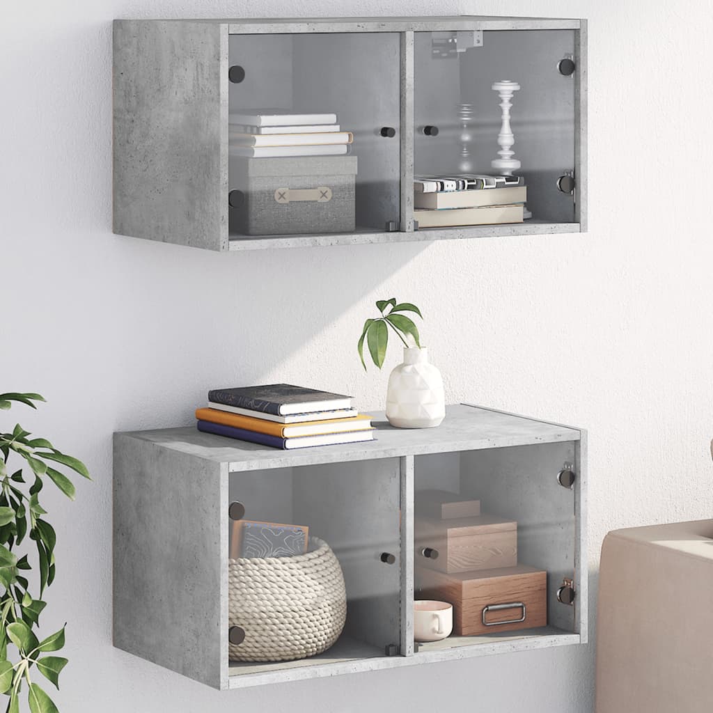 Armário parede c/ porta vidro 2 pcs 68,5x37x35 cm cinza cimento