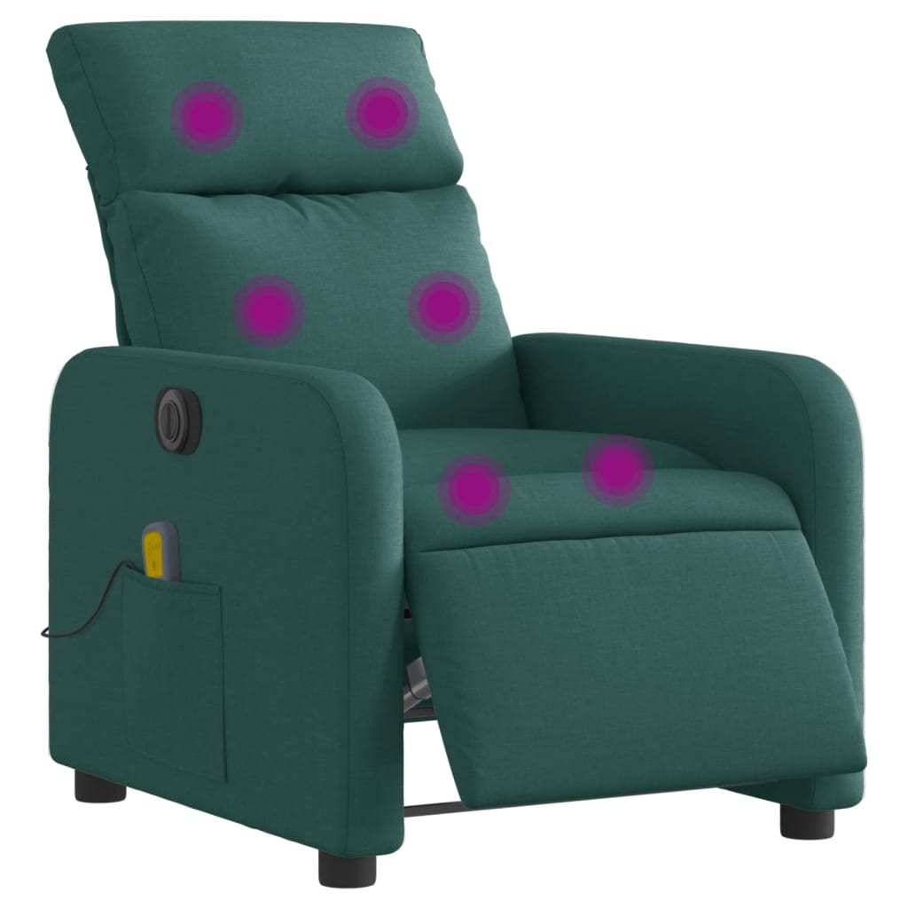 Poltrona reclinável de massagens elétrica tecido verde-escuro - Image 2