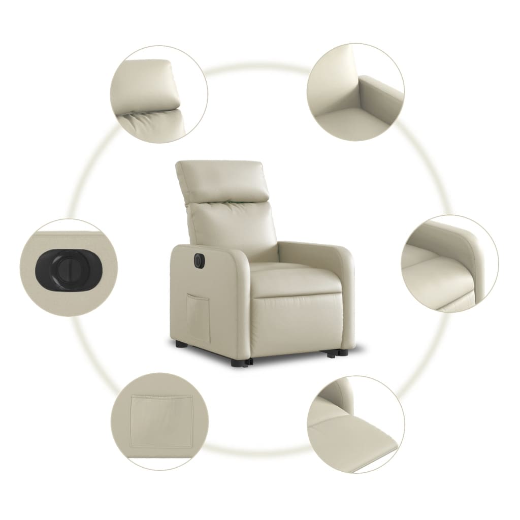 Poltrona reclinável elevatória elétrica couro artificial creme - Image 6