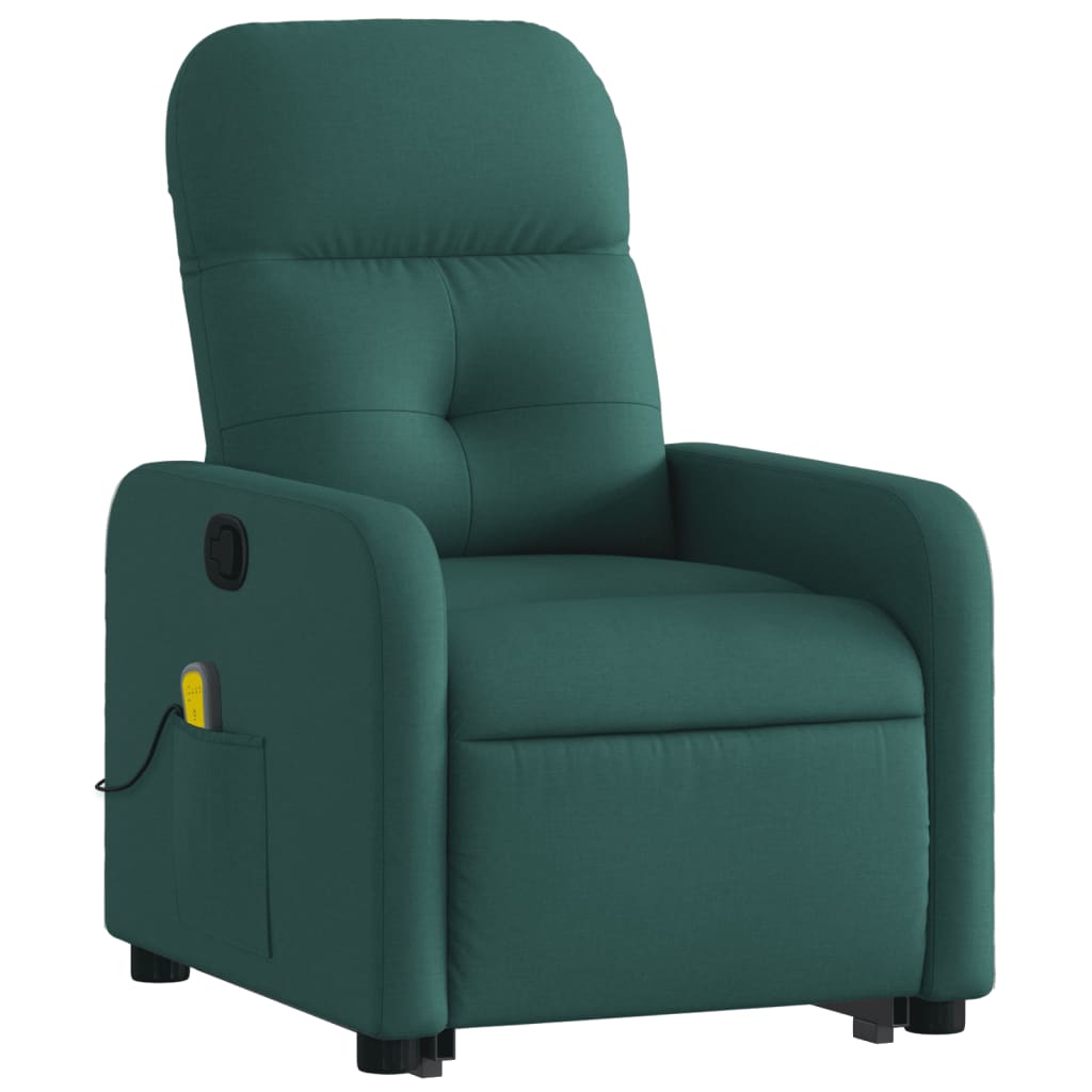 Poltrona reclinável elevatória de massagens tecido verde-escuro - Image 2
