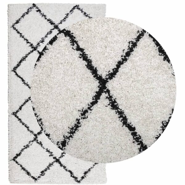 Tapete shaggy de pelo alto PAMPLONA 60x110 cm creme e preto - Image 2