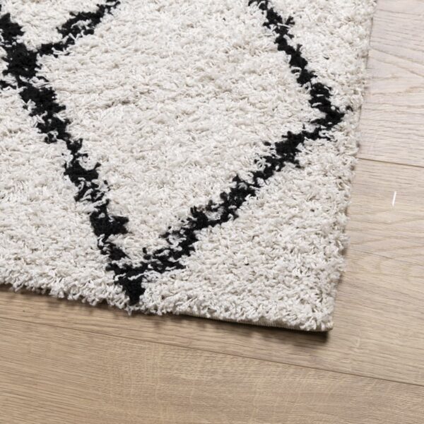 Tapete shaggy de pelo alto PAMPLONA 60x110 cm creme e preto - Image 3