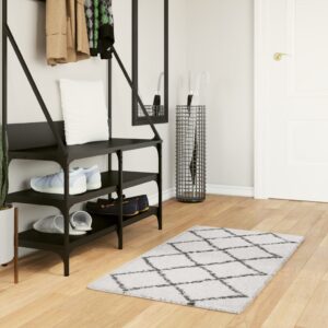 Tapete shaggy de pelo alto PAMPLONA 60x110 cm creme e preto