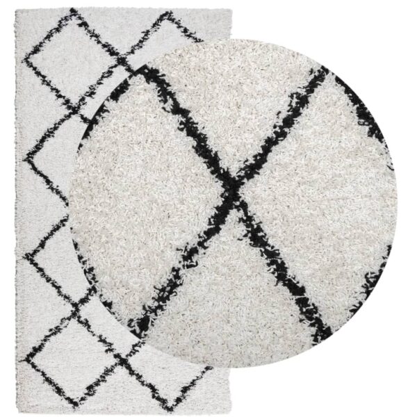 Tapete shaggy de pelo alto PAMPLONA 80x150 cm creme e preto - Image 2