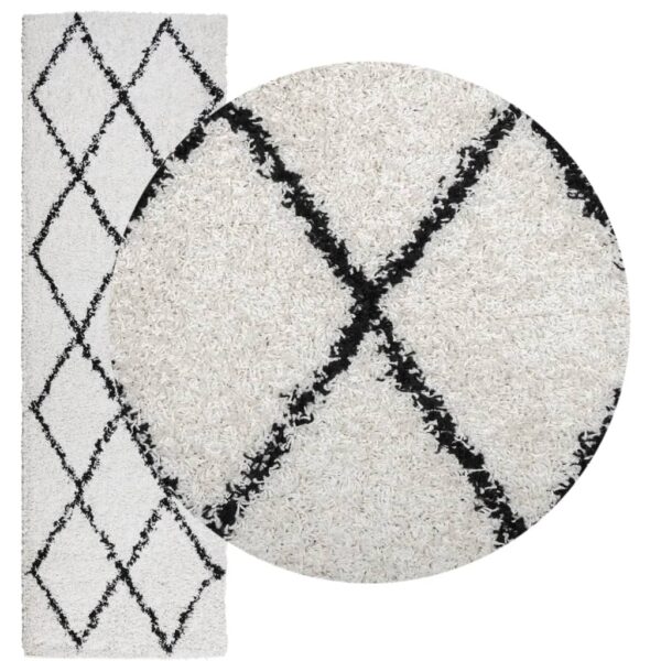 Tapete shaggy de pelo alto PAMPLONA 80x250 cm creme e preto - Image 2