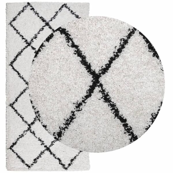 Tapete shaggy de pelo alto PAMPLONA 100x200 cm creme e preto - Image 2