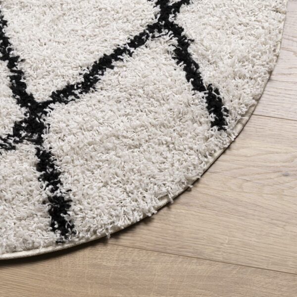 Tapete shaggy de pelo alto PAMPLONA Ø 240 cm creme e preto - Image 3