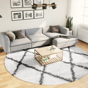 Tapete shaggy de pelo alto PAMPLONA Ø 280 cm creme e preto