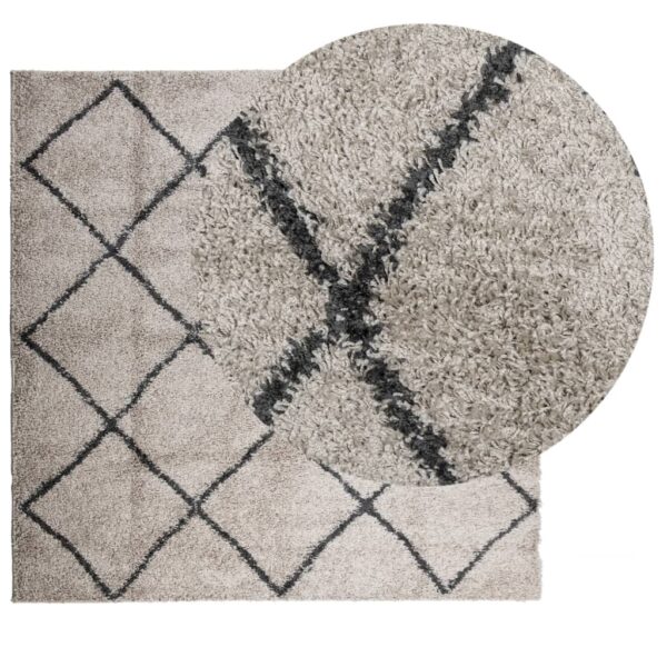 Tapete shaggy de pelo alto PAMPLONA 160x160 cm bege e antracite - Image 2