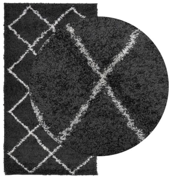 Tapete shaggy de pelo alto PAMPLONA 60x110 cm preto e creme - Image 2