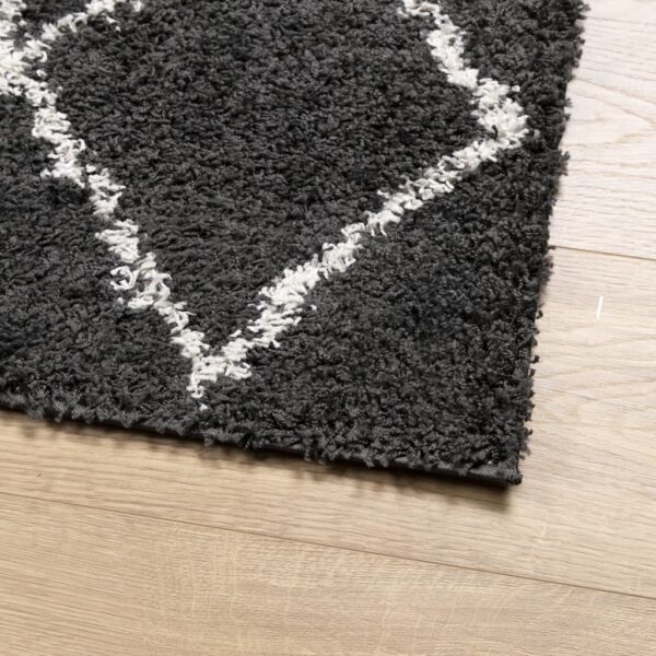 Tapete shaggy de pelo alto PAMPLONA 80x200 cm preto e creme - Image 3