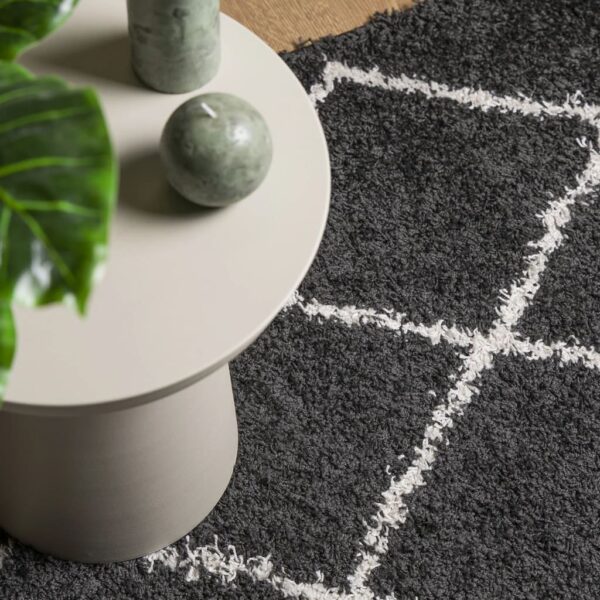 Tapete shaggy de pelo alto PAMPLONA 80x200 cm preto e creme - Image 6