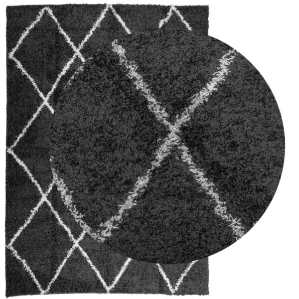 Tapete shaggy de pelo alto PAMPLONA 120x170 cm preto e creme - Image 2