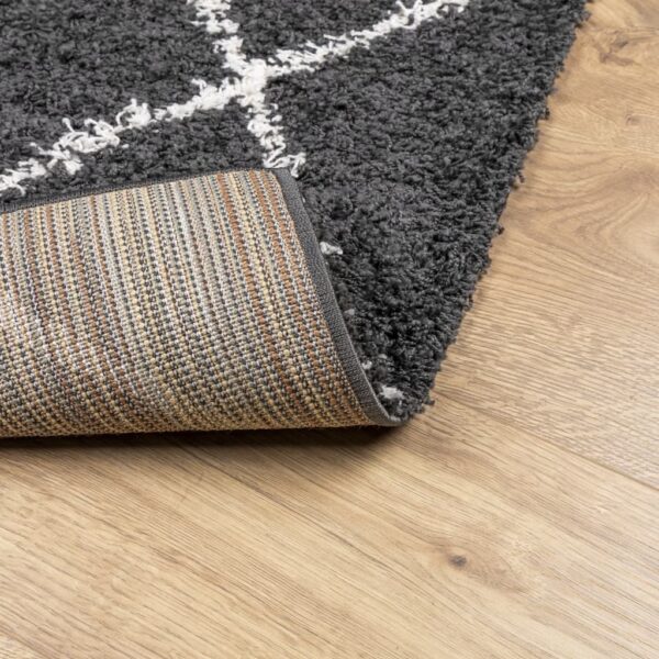 Tapete shaggy de pelo alto PAMPLONA 120x170 cm preto e creme - Image 4