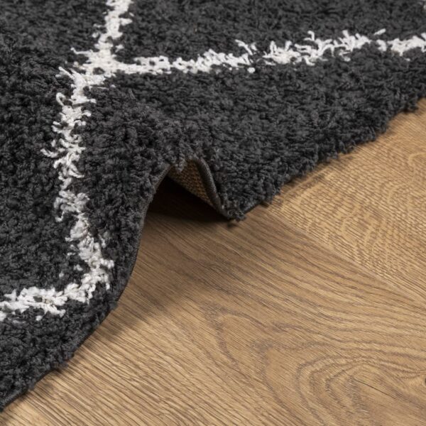 Tapete shaggy de pelo alto PAMPLONA 120x170 cm preto e creme - Image 5