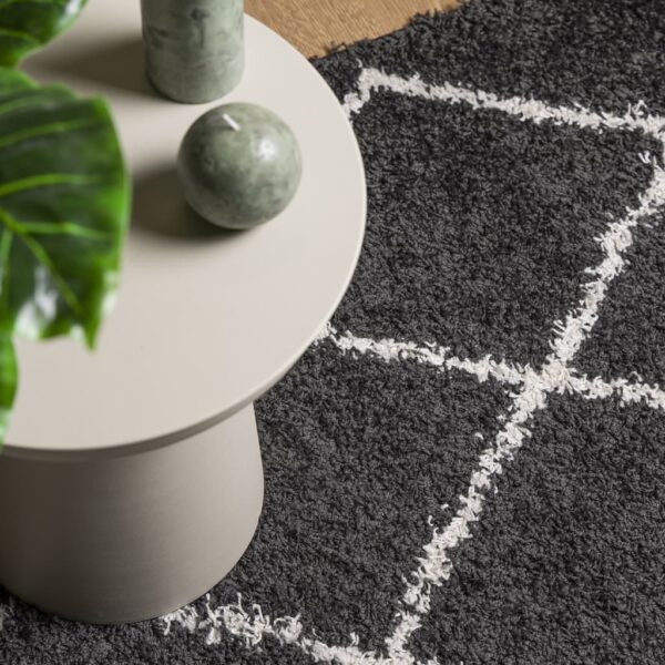 Tapete shaggy de pelo alto PAMPLONA 120x170 cm preto e creme - Image 6