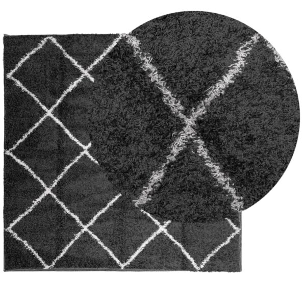 Tapete shaggy de pelo alto PAMPLONA 160x160 cm preto e creme - Image 2