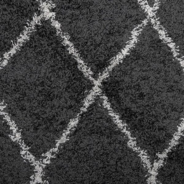 Tapete shaggy de pelo alto PAMPLONA 160x160 cm preto e creme - Image 8