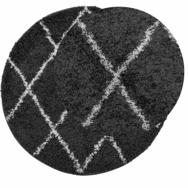 Tapete shaggy de pelo alto PAMPLONA Ø 80 cm preto e creme - Image 2
