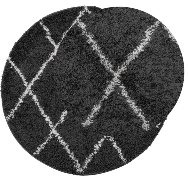 Tapete shaggy de pelo alto PAMPLONA Ø 280 cm preto e creme - Image 2