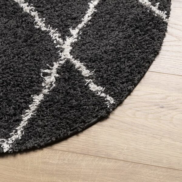 Tapete shaggy de pelo alto PAMPLONA Ø 280 cm preto e creme - Image 3