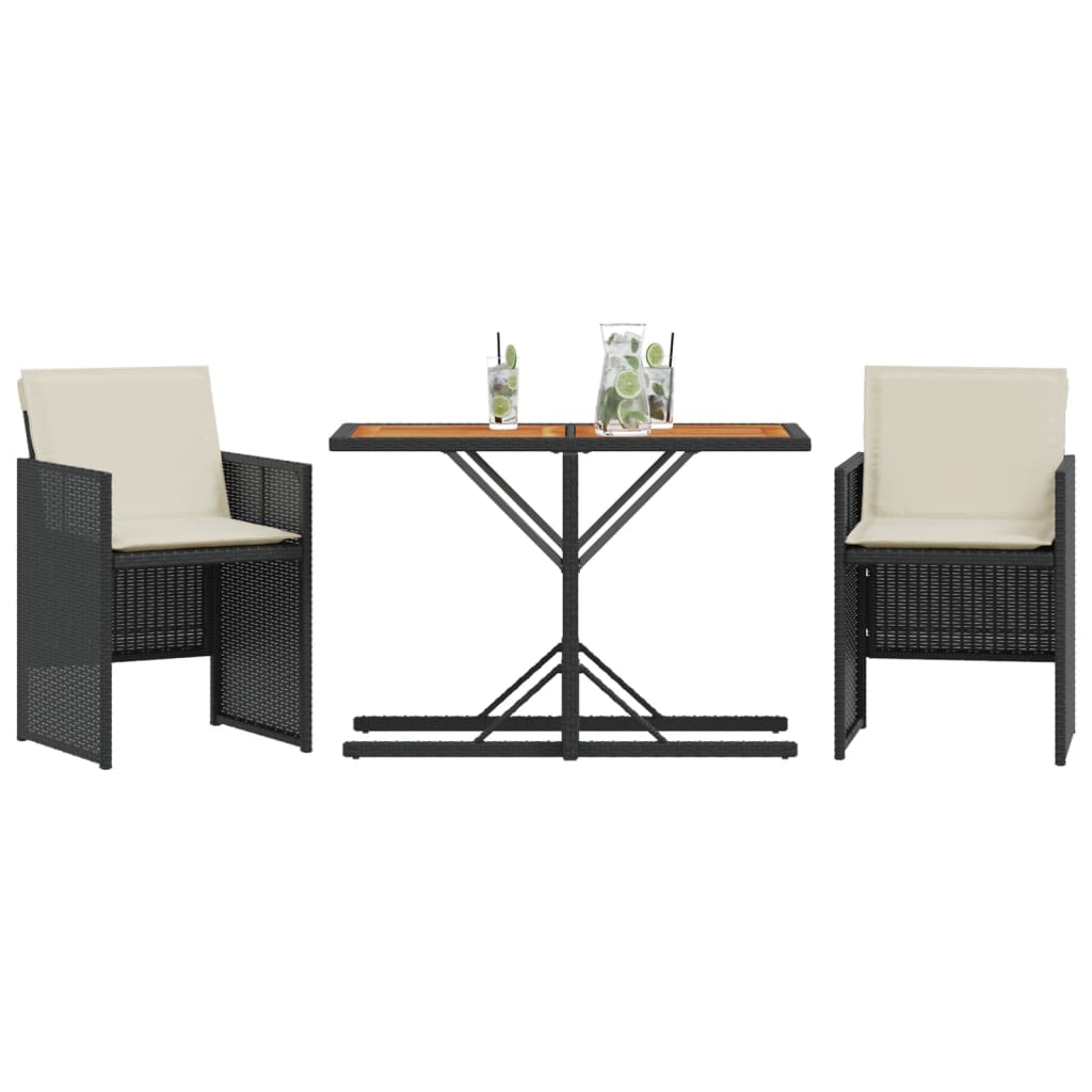 3 pcs conjunto de bistrô com almofadões vime PE preto - Image 2