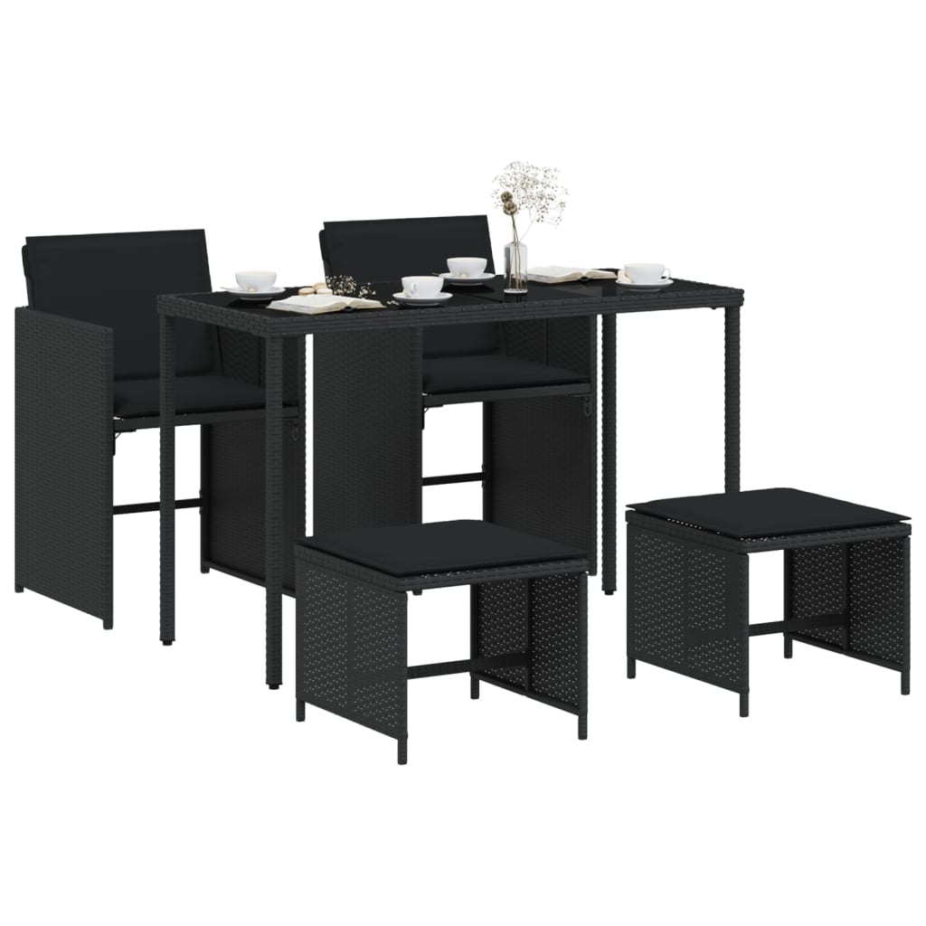 5 pcs conjunto de jantar p/ jardim c/ almofadões vime PE preto - Image 2
