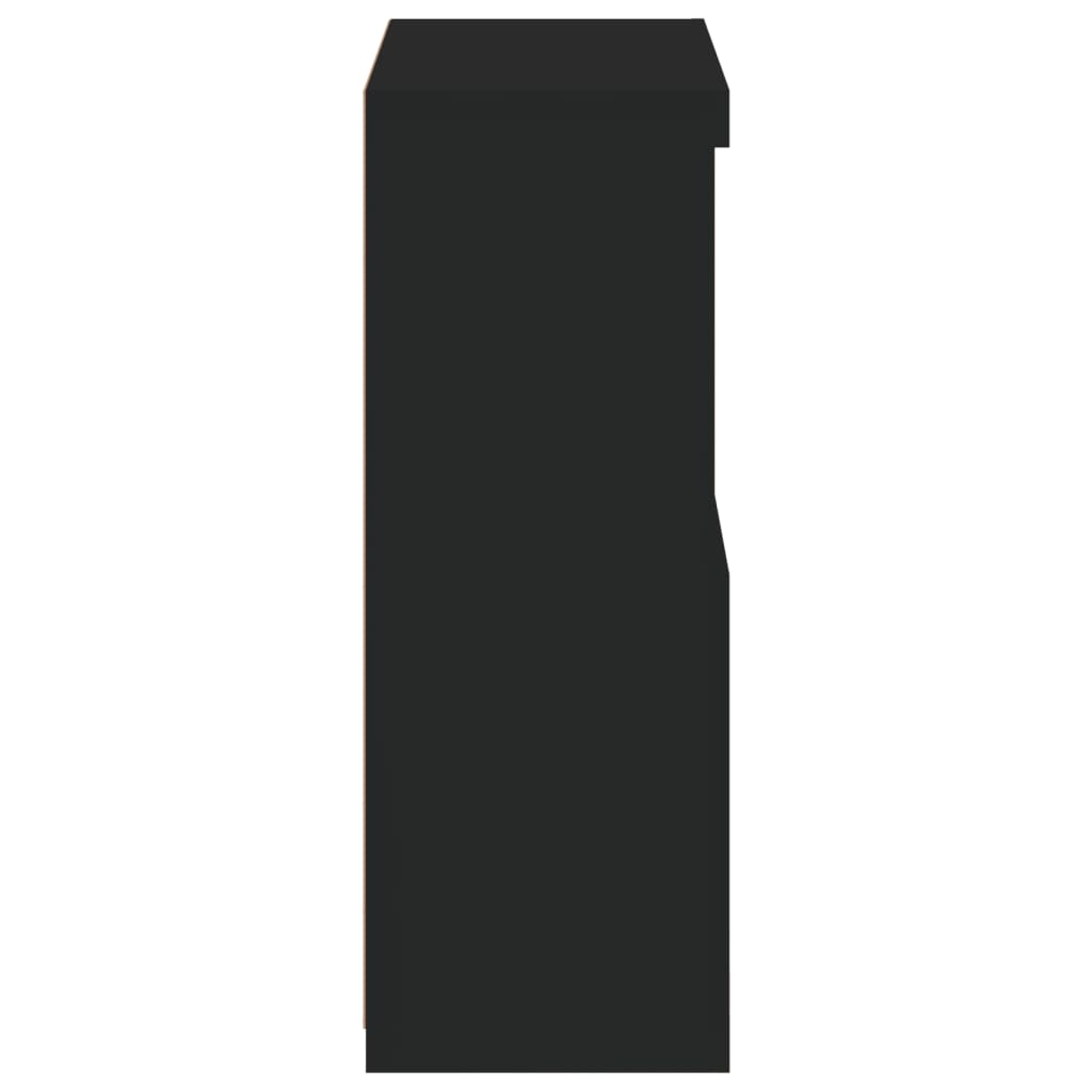 Armário de apoio com luzes LED derivados de madeira preto - Image 7