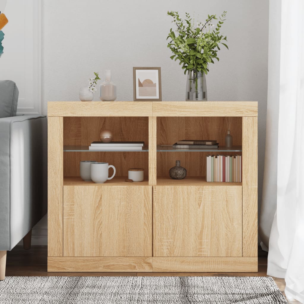 Mesas de apoio c/ LEDs 2 pcs derivados madeira carvalho sonoma - Image 2