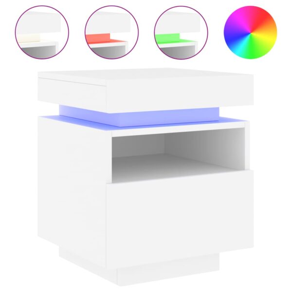 Mesas de cabeceira c/ luzes LED 2 pcs 40x39x48,5 cm branco - Image 4