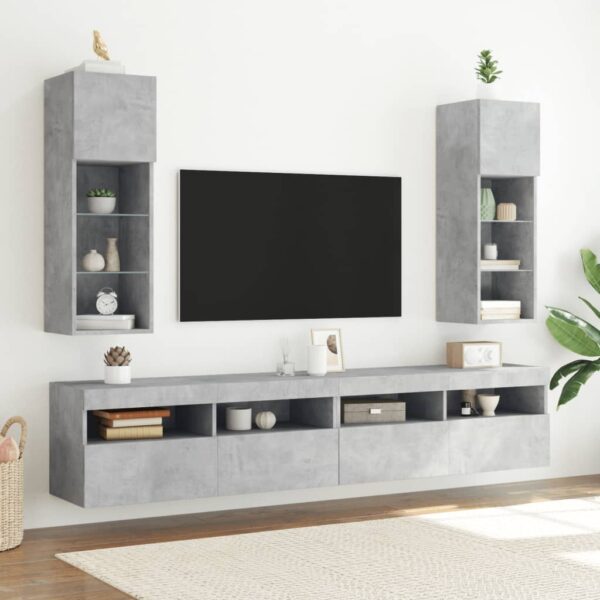 Móvel de TV com luzes LED 30,5x30x90 cm cinzento cimento - Image 2