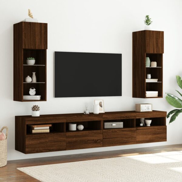 Móvel de TV com luzes LED 30,5x30x90 cm carvalho castanho - Image 2