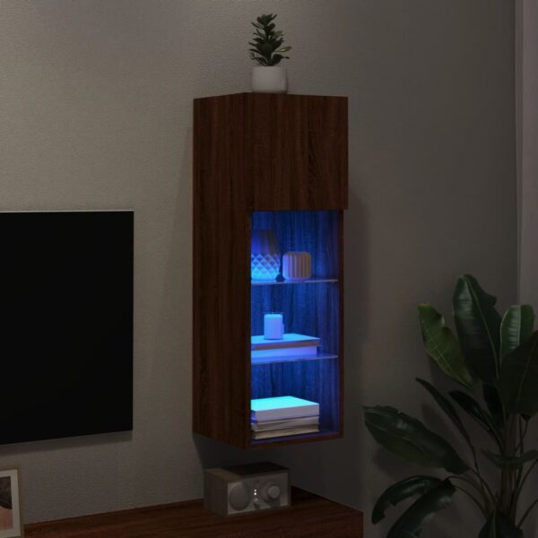 Móvel de TV com luzes LED 30,5x30x90 cm carvalho castanho - Image 4