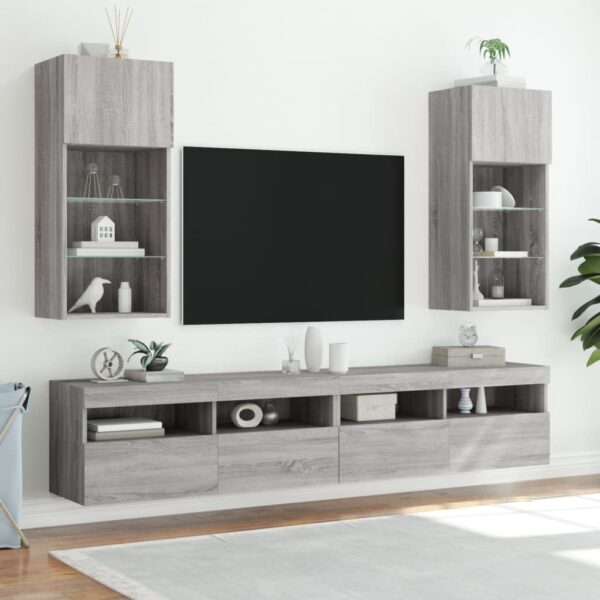 Móvel de TV com luzes LED 40,5x30x90 cm cinzento sonoma - Image 2