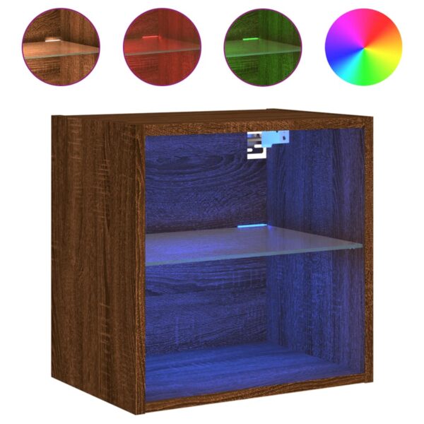 Mesas de cabeceira parede c/ luzes LED 2 pcs carvalho castanho - Image 6