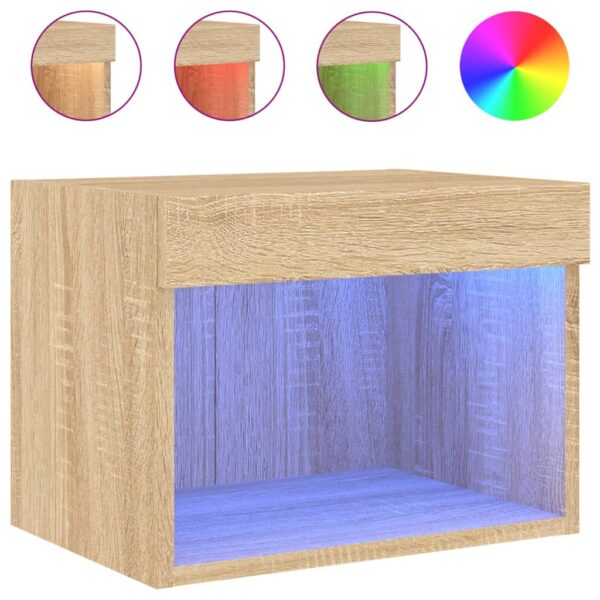 Mesas de cabeceira de parede c/ luzes LED 2 pcs carvalho sonoma - Image 6