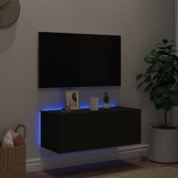 Móvel de parede para TV com luzes LED 80x35x31 cm preto - Image 2
