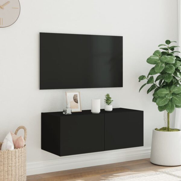 Móvel de parede para TV com luzes LED 80x35x31 cm preto - Image 3