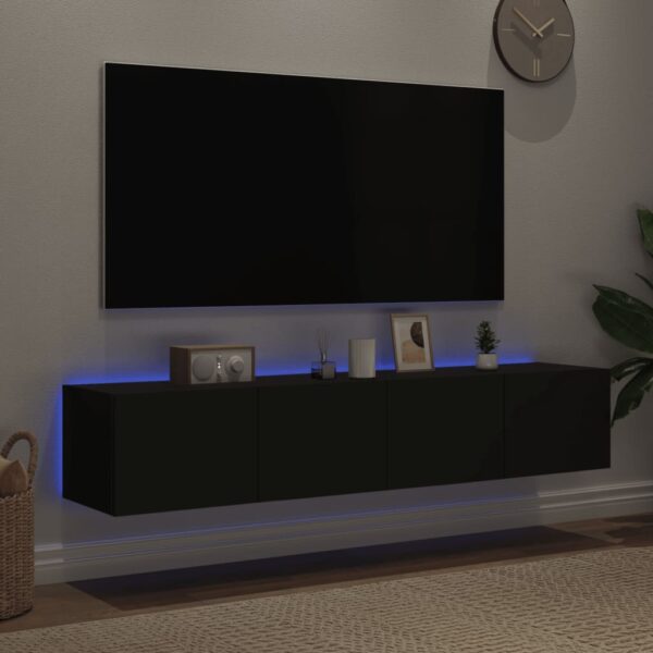 Móveis de parede p/ TV com luzes LED 2 pcs 80x35x31 cm preto - Image 2