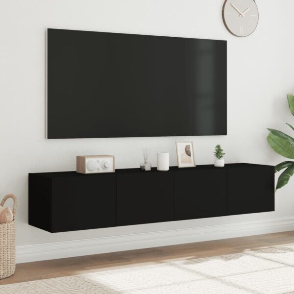 Móveis de parede p/ TV com luzes LED 2 pcs 80x35x31 cm preto - Image 3