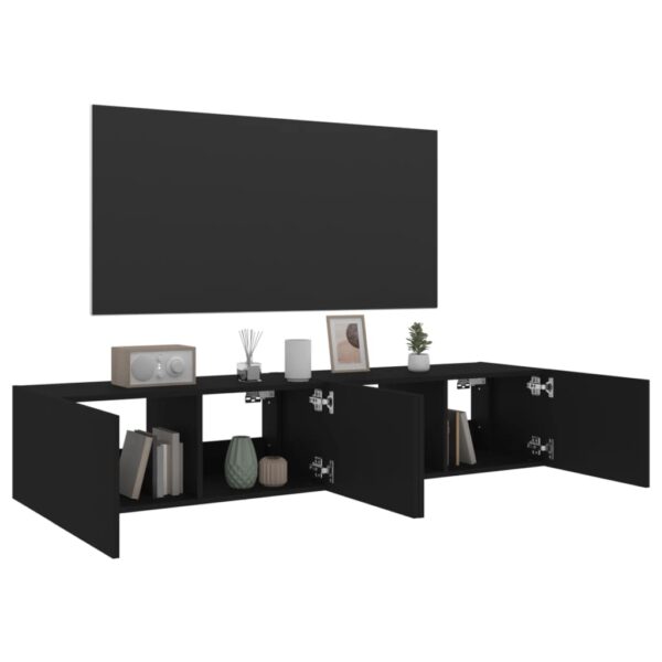 Móveis de parede p/ TV com luzes LED 2 pcs 80x35x31 cm preto - Image 5