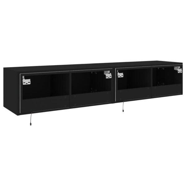Móveis de parede p/ TV com luzes LED 2 pcs 80x35x31 cm preto - Image 10