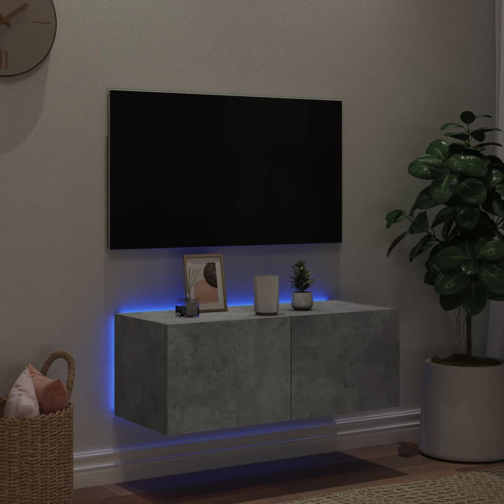Móvel de parede p/ TV c/ luzes LED 80x35x31 cm cinza cimento - Image 2