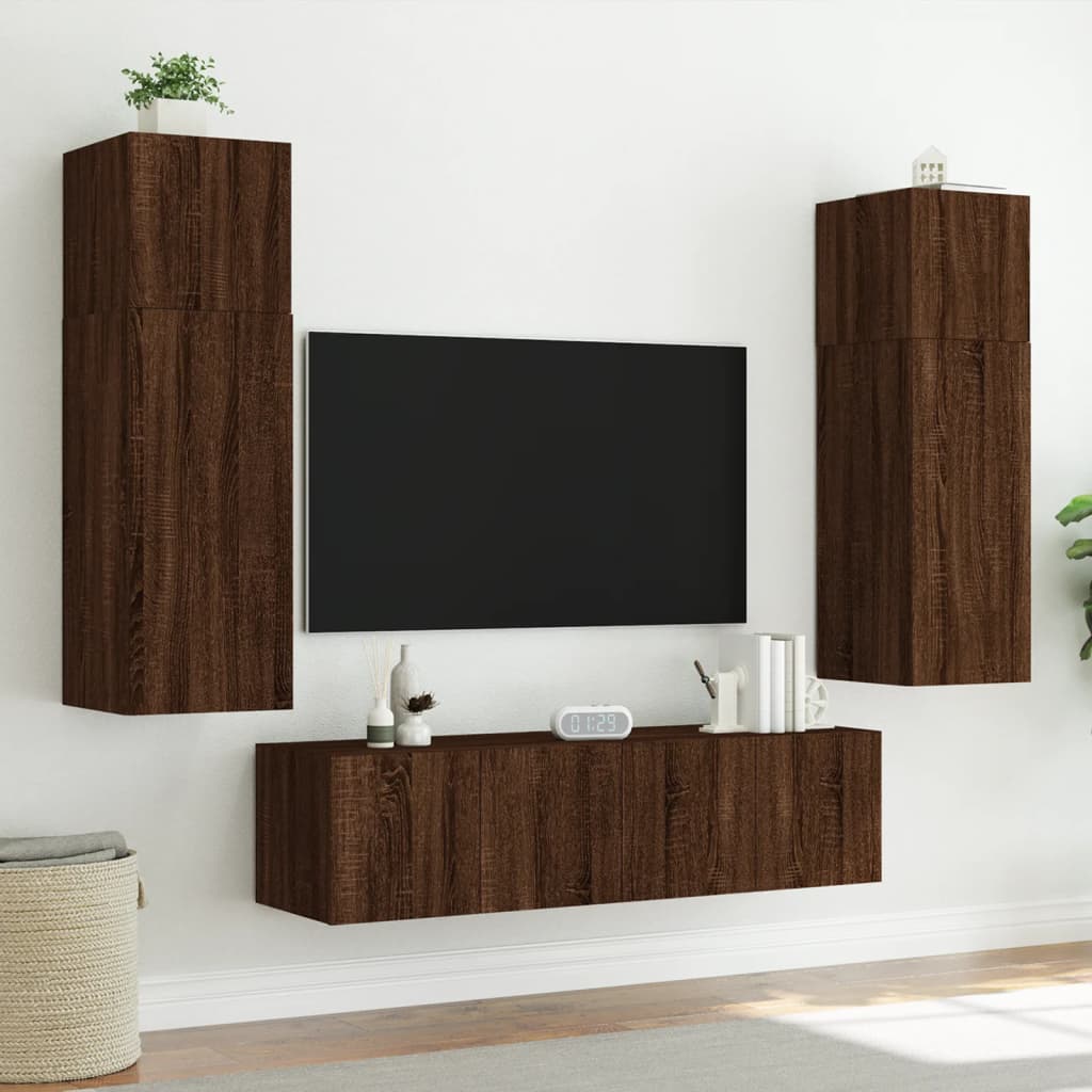 Móvel parede p/ TV c/ luzes LED 80x35x31 cm carvalho castanho - Image 4