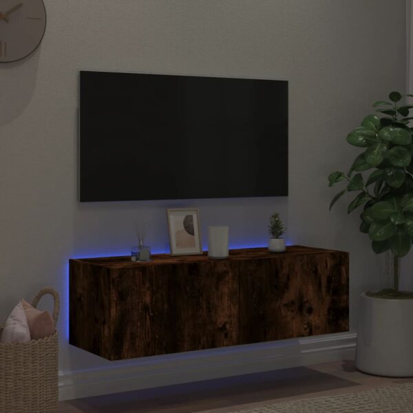 Móvel de parede p/ TV c/ luzes LED 100x35x31 cm carvalho fumado - Image 4