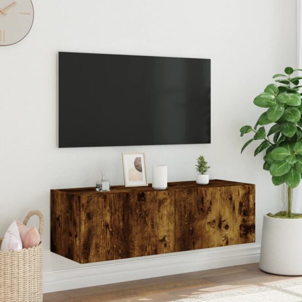 Móvel de parede p/ TV c/ luzes LED 100x35x31 cm carvalho fumado - Image 5